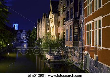 Stock Image - Quaint buildings along canal. Fotosearch