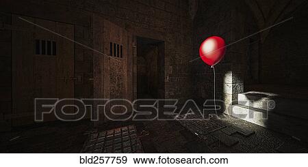 Red balloon floating in dark dungeon View Large Photo Image Stock Photo - Red balloon floating in dark dungeon. Fotosearch