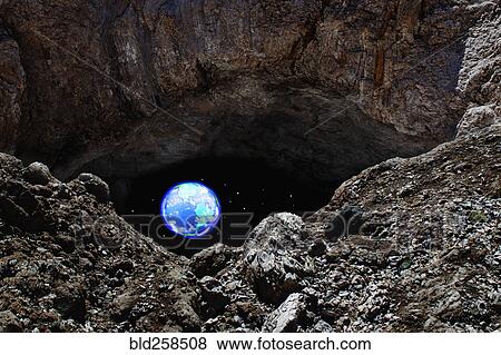 Stock Photo - Reflection of planet in water near rocks. Fotosearch