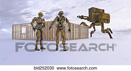 Robot construction workers framing House View Large Photo Image Stock Image - Robot construction workers framing House. Fotosearch