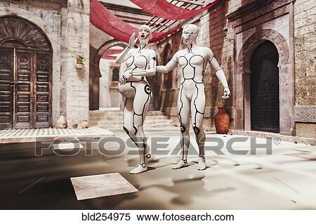 Stock Photography - Robot man with robot expectant mother. Fotosearch