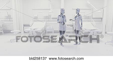 Stock Photo - Robot nurses talking in hospital. Fotosearch