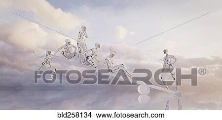 Robot on seesaw lifting other robots View Large Photo Image Picture - Robot on seesaw lifting other robots. Fotosearch
