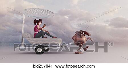 Robot pulling girl in luxury futuristic rickshaw View Large Photo Image Stock Image - Robot pulling girl in luxury futuristic rickshaw. Fotosearch