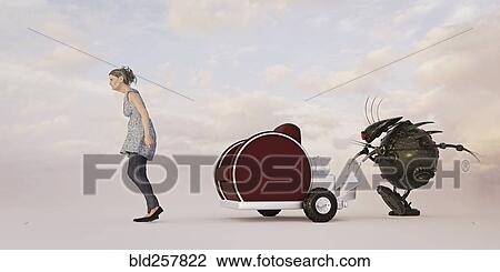 Robot pushing armchair behind older woman View Large Photo Image Stock Image - Robot pushing armchair behind older woman. Fotosearch