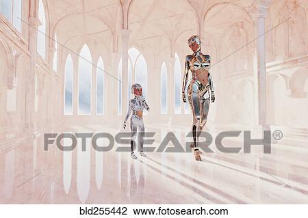 Robot woman and girl walking View Large Photo Image Stock Image - Robot woman and girl walking. Fotosearch