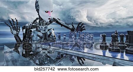 Robot woman playing chess in clouds View Large Photo Image Stock Image - Robot woman playing chess in clouds. Fotosearch