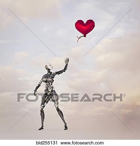 Robot woman releasing heart-shape balloon into the sky View Large Photo Image Stock Image - Robot woman releasing heart-shape balloon into the sky. Fotosearch