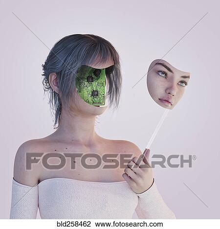 Robot woman removing face mask revealing circuits View Large Photo Image Stock Image - Robot woman removing face mask revealing circuits. Fotosearch