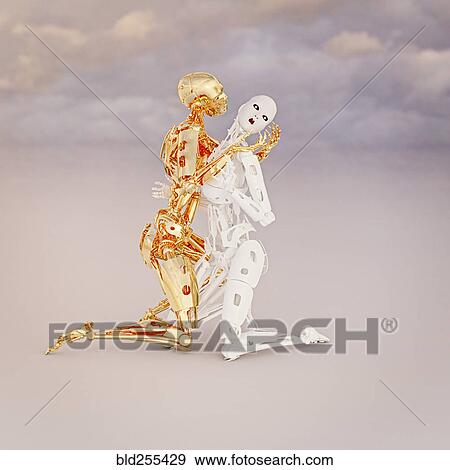 Robots kneeling and hugging View Large Photo Image Stock Photo - Robots kneeling and hugging. Fotosearch