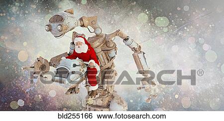 Stock Photograph - Santa steering robot. Fotosearch