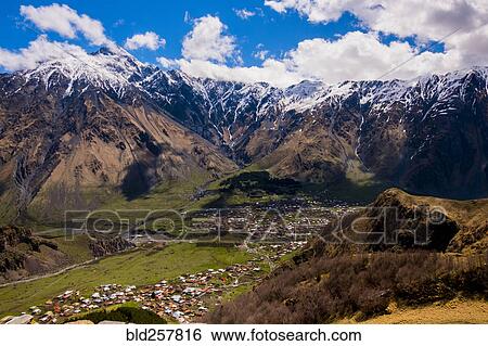 Scenic view of village in valley View Large Photo Image Stock Photograph - Scenic view of village in valley. Fotosearch