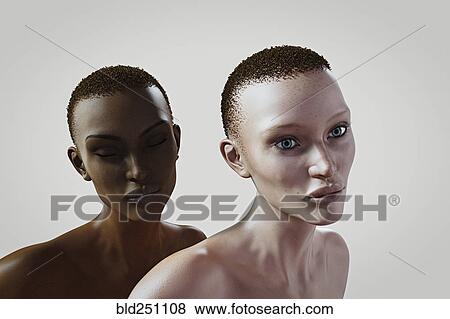 Stock Photo - Similar women with different skin color. Fotosearch