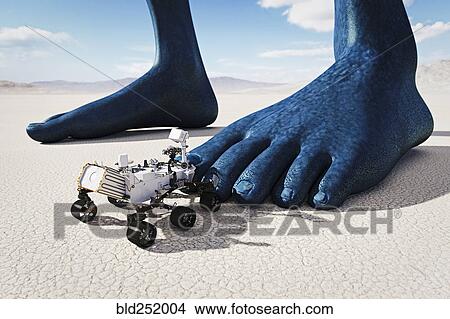 Small vehicle near feet of giant blue person View Large Photo Image Picture - Small vehicle near feet of giant blue person. Fotosearch