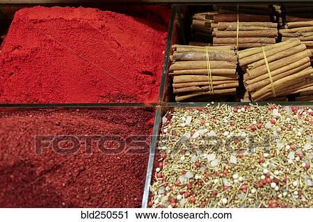 Spices in bins at market View Large Photo Image Stock Image - Spices in bins at market. Fotosearch