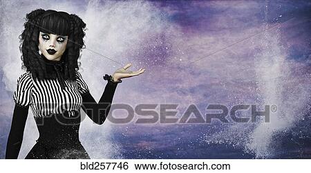 Stock Photograph - Spooky woman gesturing to copy space. Fotosearch