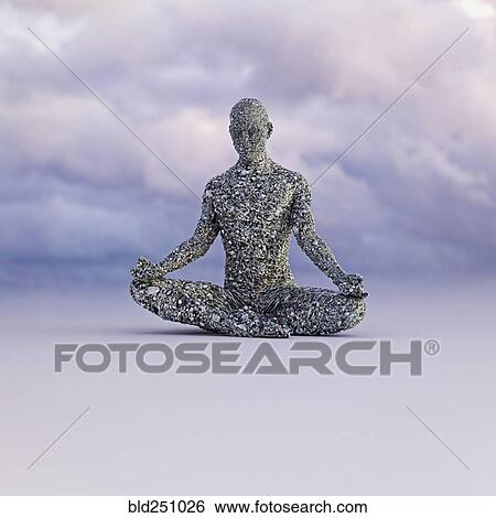 Stone man meditating under clouds View Large Photo Image Stock Photograph - Stone man meditating under clouds. Fotosearch