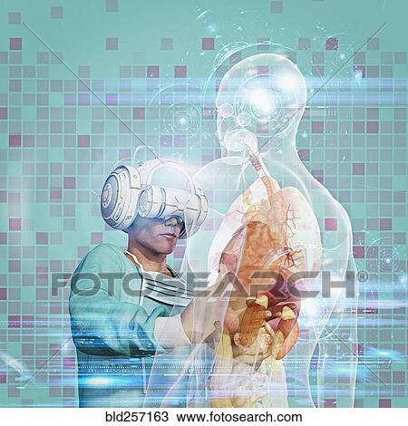 Surgeon wearing virtual reality goggles operating on hologram View Large Photo Image Stock Image - Surgeon wearing virtual reality goggles operating on hologram. Fotosearch