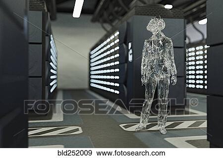Transparent businessman wearing virtual reality goggles in server room View Large Photo Image Stock Photo - Transparent businessman wearing virtual reality goggles in server room. Fotosearch