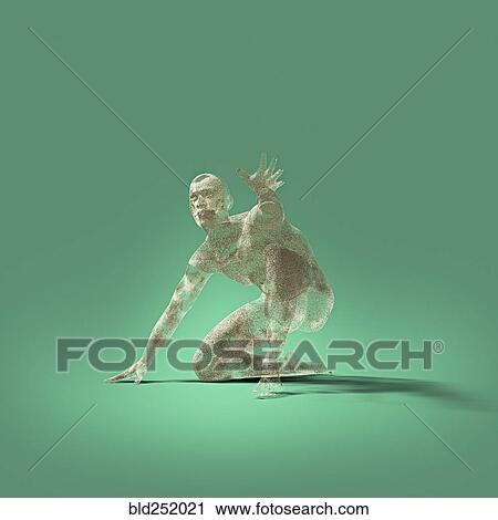 Stock Image - Transparent man kneeling in green background. Fotosearch
