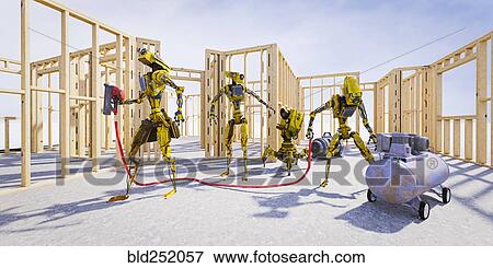Stock Photo - Well bought construction workers building house. Fotosearch