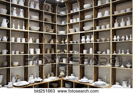White ceramic pottery on shelves in store View Large Photo Image Stock Image - White ceramic pottery on shelves in store. Fotosearch