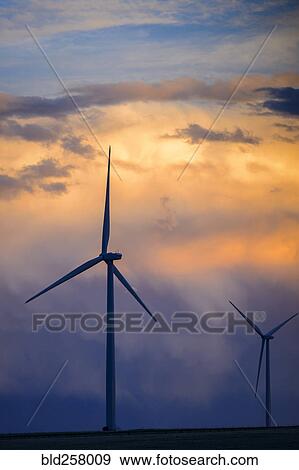 Wind turbines at sunset View Large Photo Image Stock Photo - Wind turbines at sunset. Fotosearch