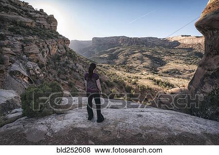 Stock Photo - Woman admiring scenic view of desert. Fotosearch