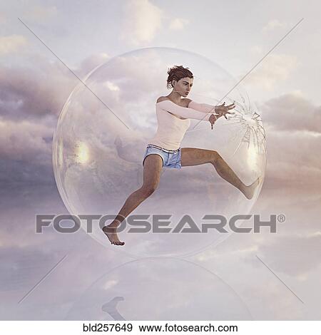 Woman escaping from cracking glass sphere View Large Photo Image Stock Photo - Woman escaping from cracking glass sphere. Fotosearch