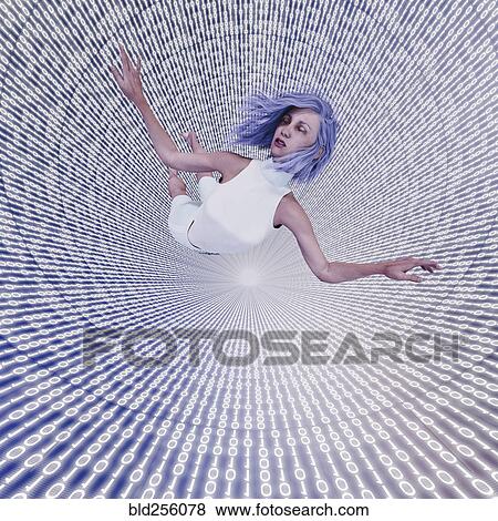 Stock Photo - Woman floating in binary code vortex. Fotosearch