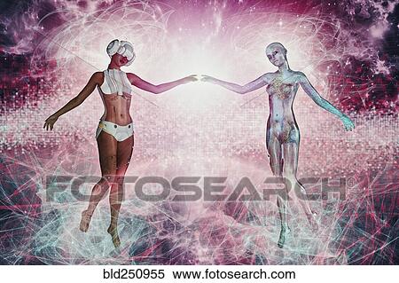 Stock Photography - Woman floating in virtual reality. Fotosearch