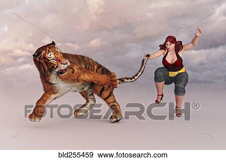 Woman holding a tiger by the tail View Large Photo Image Stock Photo - Woman holding a tiger by the tail. Fotosearch