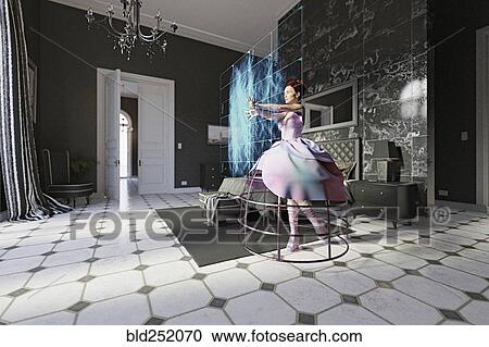 Woman wearing dress in bedroom using virtual screen View Large Photo Image Stock Image - Woman wearing dress in bedroom using virtual screen. Fotosearch