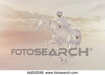 Woman wearing virtual reality goggles riding horse in sky View Large Photo Image Stock Photo - Woman wearing virtual reality goggles riding horse in sky. Fotosearch