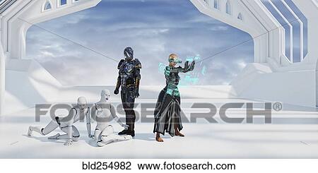 Woman where virtual reality goggles near robots View Large Photo Image Stock Image - Woman where virtual reality goggles near robots. Fotosearch