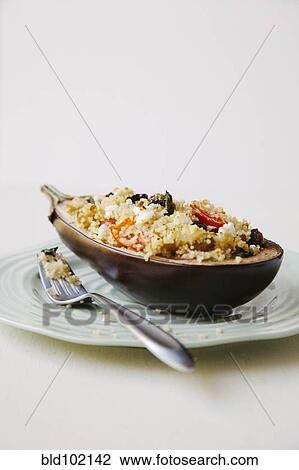 Stock Image - Eggplant dinner on plate. Fotosearch