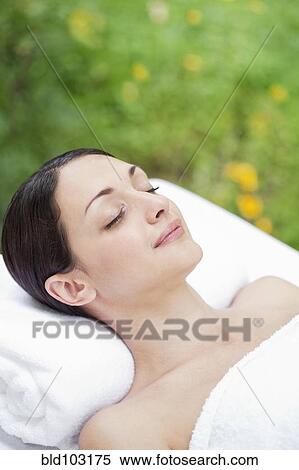 Caucasian woman waiting for spa treatment View Large Photo Image Stock Photography - Caucasian woman waiting for spa treatment. Fotosearch