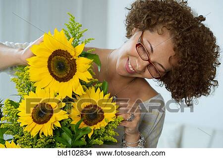 Hispanic woman arranging sunflowers View Large Photo Image Picture - Hispanic woman arranging sunflowers. Fotosearch
