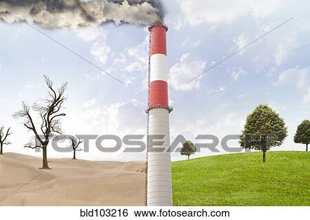 Smoke stack between desert and rural field View Large Photo Image Stock Photograph - Smoke stack between desert and rural field. Fotosearch