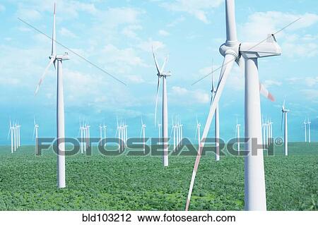 Stock Image - Wind farm in field. Fotosearch