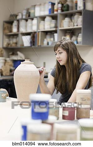 Caucasian woman in pottery workshop View Large Photo Image Picture - Caucasian woman in pottery workshop. Fotosearch