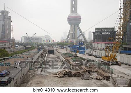 Stock Image - Construction site in Shanghai. Fotosearch
