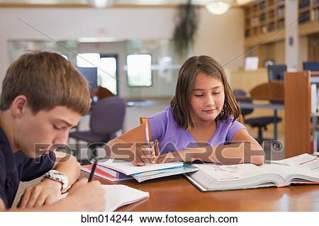 Picture - Students studying in library. Fotosearch