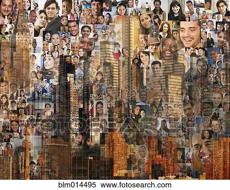 Stock Photography - Collage of images of people and highrise buildings. Fotosearch