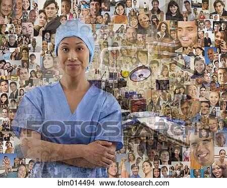 Surgeon surrounded by images of people View Large Photo Image Picture - Surgeon surrounded by images of people. Fotosearch