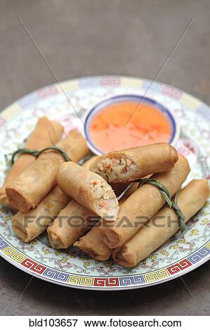 Asian spring rolls on plate View Large Photo Image Stock Photo - Asian spring rolls on plate. Fotosearch