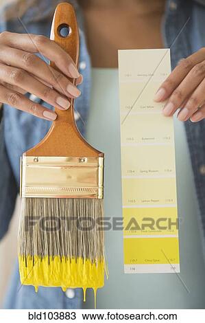 Cape Verdean woman holding color swatch and paintbrush View Large Photo Image Stock Image - Cape Verdean woman holding color swatch and paintbrush. Fotosearch