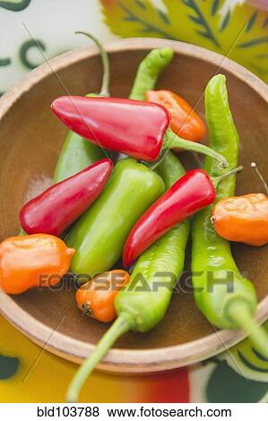 Colorful chili peppers in bowl View Large Photo Image Stock Photo - Colorful chili peppers in bowl. Fotosearch