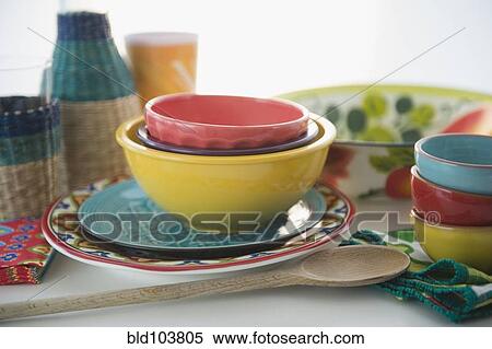 Stock Photography - Colorful plates and bowls. Fotosearch