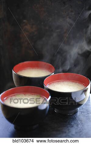 Steaming bowls of miso soup View Large Photo Image Picture - Steaming bowls of miso soup. Fotosearch